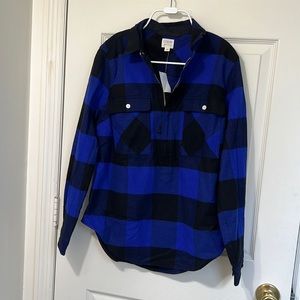 NWT J. Crew Buffalo Check Half Zip Flannel Jacket, XS
